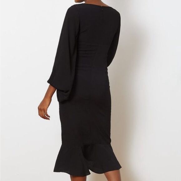 STAUD Lara Balloon Sleeve Midi Dress Black Size 8 - Picture 4 of 12